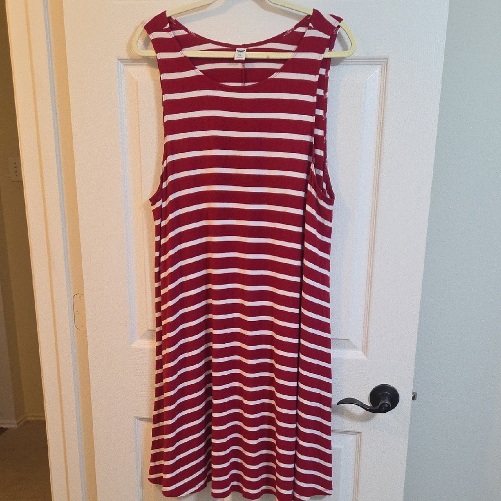 Old Navy Red and White Striped Swing Dress XXL